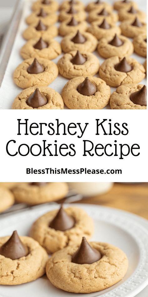 Hersey Kiss Cookies, Cookies With Hershey Kisses, Kiss Cookie Recipe, Hershey Kiss Cookies, Hershey Cookies, Peanut Butter Blossom Cookies, Kiss Cookies, Blossom Cookies, Hershey Kiss