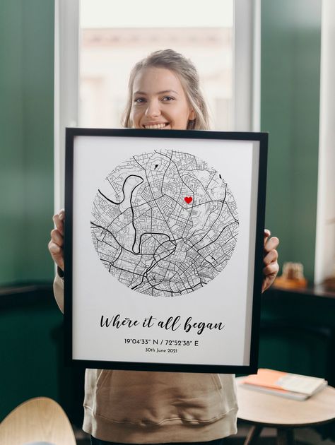 "Where We Met Map, Anniversary Gift, Valentines Gift, Engagement Gift, First Meeting, Where It All Began, Family Gift, Our First Date If you order a digital file, we will send it to you by email within 24 hours. MATTE PAPER POSTERS DO NOT INCLUDE THE FRAME HOW TO GET A PERSONALIZED MAP: Add to Cart, Checkout, and complete payment. - Write to me in the \"Notes to Seller\" the information about your order: 1. Names 2. Subtitle (If you want to change) 3. Date 4. Address, location. ** Materials Expl First Date Location Gift, Where We First Met Map, First Meet Gifts For Him, Where It All Began Map, First Anniversary Ideas, 1st Wedding Anniversary Gift For Him, Where We Met Map, Map Anniversary Gift, The Night We Met