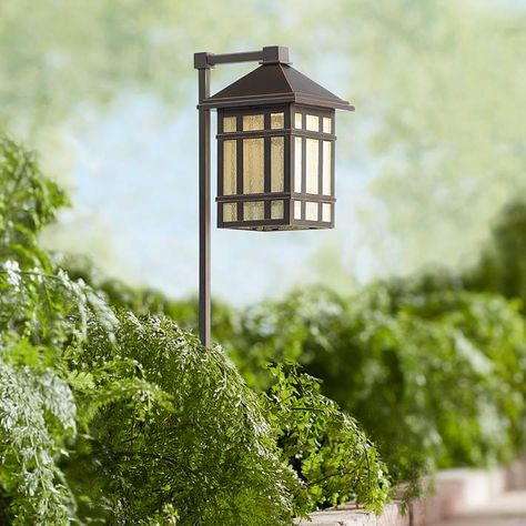 Jardin du Jour 26 1/2" High Bronze LED Landscape Path Light - #78D46 | Lamps Plus Rustic Path Lights, Landscape Spotlights, Led Landscape Lighting, Outdoor Path, Step Lighting Outdoor, Outdoor Path Lighting, Modern Outdoor Lighting, Stone Walkway, Garden Lanterns