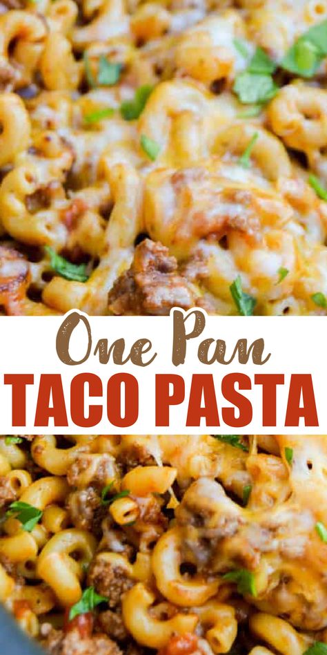 This One Pan Taco Pasta is so simple to make. I LOVE this recipe. It's so simple and less dishes since you can make it all in one pan. Elbow Pasta Recipes, Rotini Pasta Recipes, Taco Pasta Recipes, Beef Pasta Recipes, One Pan Pasta, Easy Taco Recipes, Mexican Recipe, Skillet Dishes, Taco Pasta