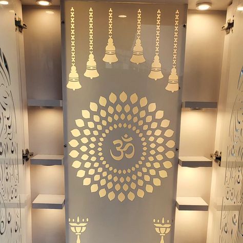 Customised acrylic Pooja mandir design wi tr h door and storage #acrylicmandir #acrylicmandirdesigns #acrylictemple #poojamandir #hometempledesigns #hometemple #temple #pocketdoor #templewithstorage #templewithdoor #plywoodmandir #woodenmandir #customisedtemple #acrylicdoormandir Do you prefer door or Open temple Acrylic Mandir Design, Acrylic Mandir, Pooja Mandir Design, Mandir Design, Pooja Mandir, Acrylic Design, Home Temple, Pocket Doors, Door Design