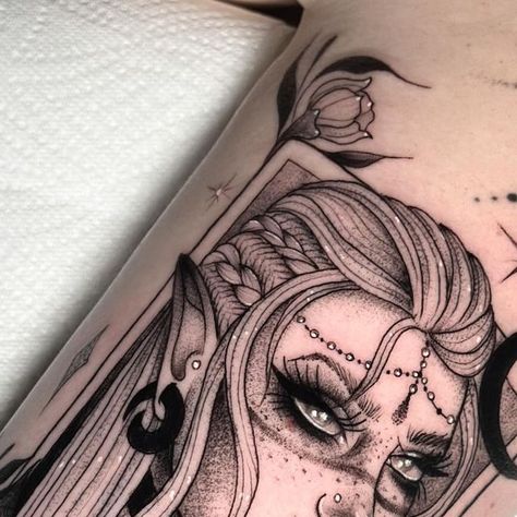 Hayley Ploos Tattoos 🌙 on Instagram: "The Empress for the lovely Jasmine My books are open for now till the end of the year (link in bio to book) . . . . #tarotcard #tarotcardtattoo #theempress #stippling #blacktattoo #tattoo #tattooart #inkedgirls #viking #goddess #ladytattooers #uktattooartists #brightontattoo" The Empress Tarot Tattoo, Empress Tattoo, Viking Goddess, Brighton Tattoo, Tarot Card Tattoo, My Books, The Empress, Stippling, Till The End