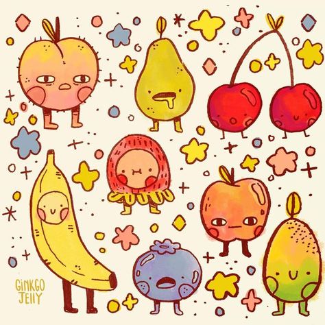 Fruits Drawing, Drawing Artist, Cute Little Drawings, Sketchbook Art Inspiration, Art Journal Inspiration, Art Inspiration Drawing, Doodle Drawings, Funky Art, Cute Doodles