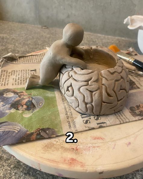 human figures are really hard to make🥲 but anyways do you guys understand the idea? STILL IN PROGRESS‼️ - - - - - #ceramics #ceramic #ceramicart #clay #clayart #firsttime #brain #psychology #mentalhealth #mentalhealthawareness #mentalhealthawarenessmonth Clay Brain Model, Clay Brain, Ap Ceramics, Brain Psychology, Bio Project, Ceramic Things, Caravan Interior, Architectural Sculpture, Fire Painting