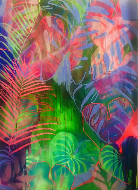 Tropical neon colours Neon Tropical Aesthetic, 80s Tropical Aesthetic, Neon Watercolor Painting, Tropical Graffiti, Soft Illustration, Tropical Dance, Tropical Colours, Influencer Event, Winter Gala