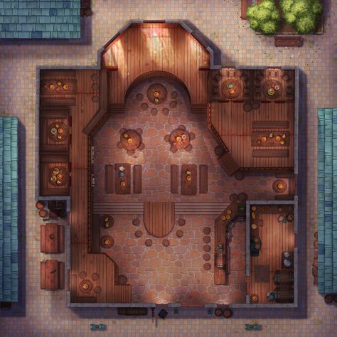 D&D Map: Grand Tavern, Jenny Harder on ArtStation at https://www.artstation.com/artwork/3drPeE Dnd Room, Dungeons And Dragons Rules, Fantasy City Map, Dnd World Map, Building Map, Fantasy World Map, Tabletop Rpg Maps, Search History, Rpg Map