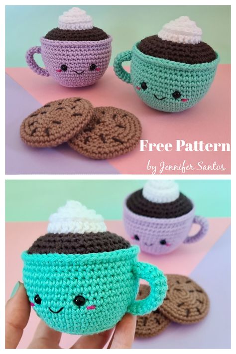 7 Amigurumi Cup Free Crochet Pattern - Page 2 of 2 Crochet Hot Chocolate Free Pattern, Crochet Hot Chocolate, Crochet Tea Cup, Crochet Coffee Cup, Crochet Cushion Covers, Modern Haken, Crochet Coffee, Crochet Cushion, Crochet Cushion Cover