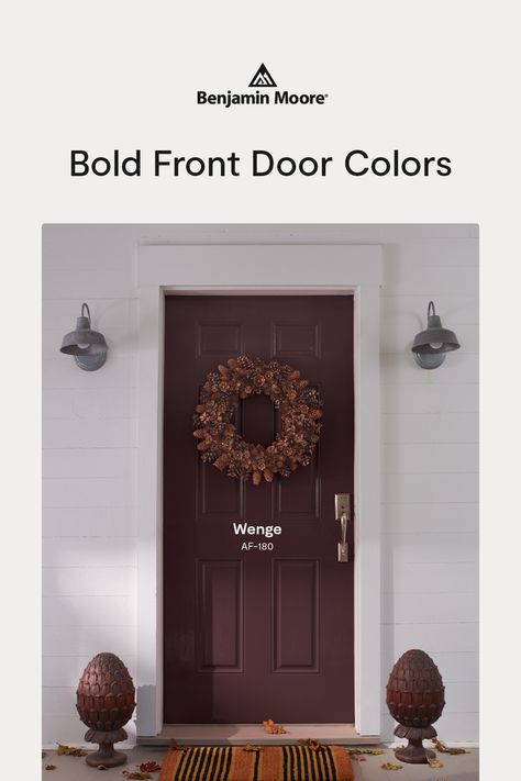 Wine Color Front Door, Earth Tone Front Door Colors, Moody Front Door Color, Dark Brown House Front Door Color, Trending Front Door Colors 2023, Kendall Charcoal Front Door, Brown House Door Color Ideas, Rust Front Door, Wall And Door Color Combination