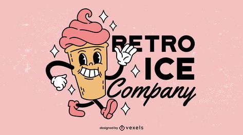 Retro cartoon ice cream design Ice Cream Character Illustration, Retro Ice Cream Illustration, Retro Ice Cream Logo, Ice Cream Graphic Design, Character Ice Cream, Ice Cream Logos, Ice Cream Cups Design, Ice Cream Mascot, Ice Cream Character