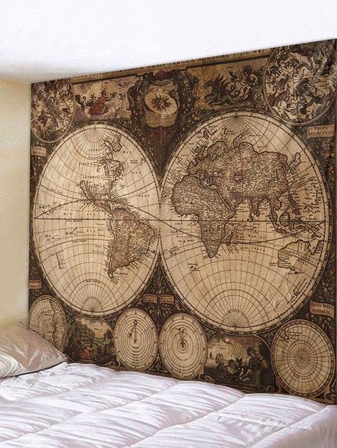 World Map Tapestry, Map Tapestry, Summer Wall Decor, Tapestry Hanging, Fabric Wall Hanging, Ancient Maps, Old World Maps, Vintage Tapestry, Map Wall