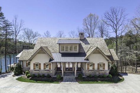 Lakefront Residence VII | Ridgeline Construction Group Lake Side Cottage, Lakefront House Plans, Lake Front House Plans, Mountain Home Exterior, Rustic Lake Houses, Lake Houses Exterior, Lake Keowee, Lake Side, Lake Houses