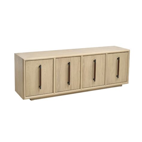 Yearling Credenza | H0015-11452-ELK | Elk Home Contemporary Lodge, White Oak Veneer, Chic Organization, Veneer Door, Wine Rack Storage, Bronze Hardware, Oak Veneer, Oak Finish, Light Oak