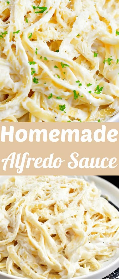 Alfredo Sauce is a fast and easy creamy sauce made with a simple combination of heavy whipping cream, Parmesan cheese, butter, flour and garlic. This recipe for Homemade Alfredo Sauce is my family’s absolute favorite. Alfredo Sauce is a classic creamy pasta sauce that only takes about 15 minutes to make and features lots of Parmesan cheese. Fetuchini Alfredo, Fetuccini Alfredo, Olive Garden Alfredo Sauce Recipe, Alfredo Sauce Easy, Classic Alfredo Sauce, Olive Garden Alfredo Sauce, Alfredo Sauce Recipe Easy, Make Alfredo Sauce, Alfredo Sauce Recipe Homemade