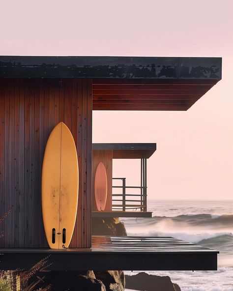 the surf shack | wood edition testing new views and vignettes. caught some nice underwave on accident which was fun 🤙🏼 #surf #surfer #surfshack #beach #ocean #midjourneyarchitect #midjourney #artificialintelligence #artificialarchitecture #artificialsketchbook #generativedesign Beach Shack Aesthetic, Surf Cabin, Surfer House, Surfer Shack, West Coast House, Surf Shacks, Surf Cafe, Malibu Surf, Darwin Australia