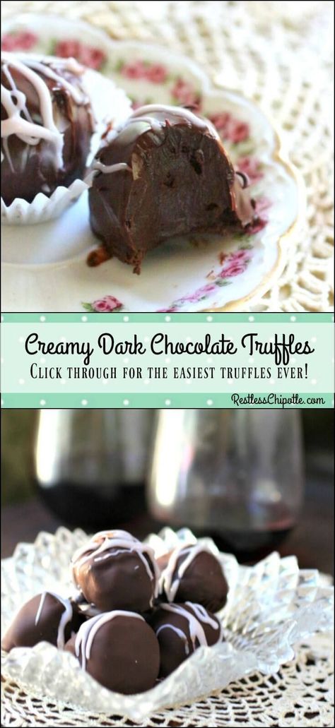 So easy! Thise creamy, homemade, dark chocolate truffles recipe is a cinch to… Dessert Balls, Truffles Recipes, Holiday Truffles, Chocolate Truffles Recipe, Truffle Recipes, Homemade Dark Chocolate, Easy Truffles, Xmas Candy, Homemade Truffles