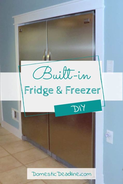 Learn how we gained twice as much cold storage, but saved thousands of dollars. Our DIY solution to expensive built-in fridge and freezer. DomesticDeadline.com Built In Upright Freezer, Full Fridge And Freezer In Kitchen, Fridge And Freezer Side By Side, Diy Built In Fridge, Pantry With Fridge And Freezer, Deep Freezer In Pantry, Built In Fridge And Pantry, Freezer In Pantry, Large Fridge And Freezer In Kitchen