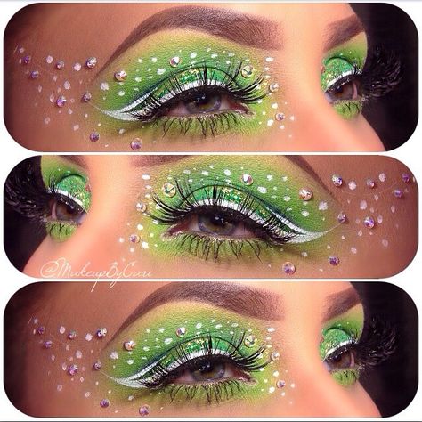 Green Elf Makeup, Dandelion Makeup, Fairy Makeup Green, Leafeon Cosplay, Green Fairy Makeup, Makeup Artist Price List, Frog Makeup, Spongebob Makeup, Tinkerbell Makeup