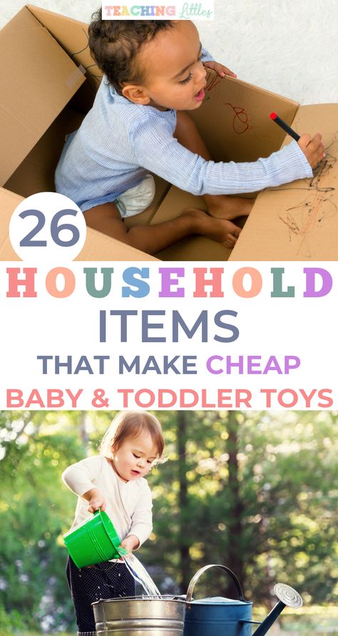 Household items are the easiest and simplest way to keep your baby or toddler entertained for hours. No need for fancy toys with these household activities. Diy Toddler Toys, Baby Play Activities, Cheap Toys, Diy Toddler, Toddler Play, Musical Toys, Activity Toys, Baby And Toddler, Toddler Learning