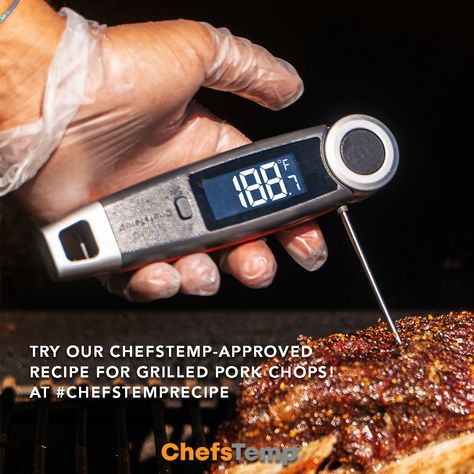 Looking for a delicious recipe that's easy to make? Try our ChefsTemp-approved recipe for grilled pork chops! Just marinate the chops in olive oil, garlic, and herbs, then grill to perfection using our instant-read thermometer. You'll love the juicy, flavorful results! 🍴🍖 #ChefsTempRecipe #GrilledPorkChops Cooking Prime Rib Roast, Center Cut Pork Chops, Cooking Prime Rib, Bacon Potato Salad, Cooking Thermometer, Meat Thermometer, Prime Rib Roast, Grilled Pork Chops, Best Meat