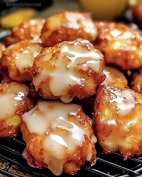 Warm Baked Apple Fritters, Fried Apple Fritters Recipe, Apple Fritters Yeast Dough, Air Fry Apple Fritters, Apple Fritter Cookies, Baked Apple Fritter Bites, Big Apple Fritters, Canned Fried Apples, Apple Fritters Baked