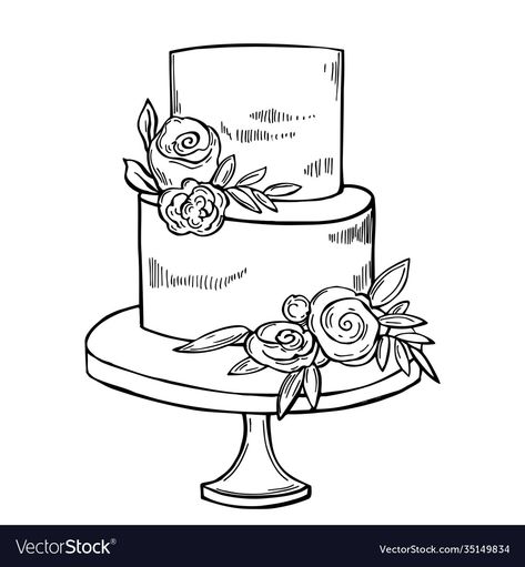 Wedding Cake Sketch Drawings, Wedding Cake Template, Wedding Cake Sketch, Cake Sketch Drawings, Wedding Cake Drawing, Wedding Cake Illustrations, Wedding Cake Clipart, Creativity Projects, Cake Sketch