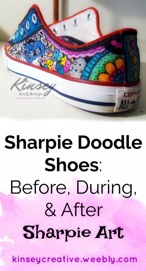 Custom Sharpie shoes. Some before, during, and after pics of doodling on my niece's Converse with Sharpie pens. Doodles On Converse, Sharpie Canvas, Canvas Shoes Diy, Doodle Shoes, Sharpie Shoes, Sharpie Tie Dye, Sneakers Art, Sharpie Doodles, Painted Shoes Diy