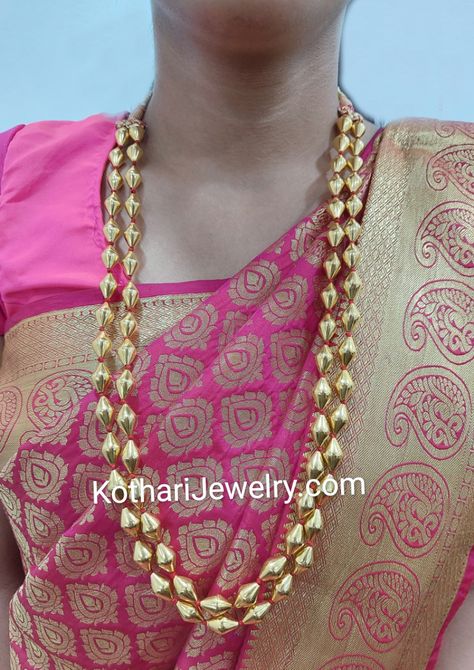 22Kt Gold Light Weight Dholki Beads Mala Dholki Beads, Uncut Diamond Necklace, Diamond Necklace Indian, Diamond Gold Earrings, Indian Diamond Jewellery, Gold Bangles Indian, Bridal Diamond Necklace, Bracelets Diamond, Pure Gold Jewellery