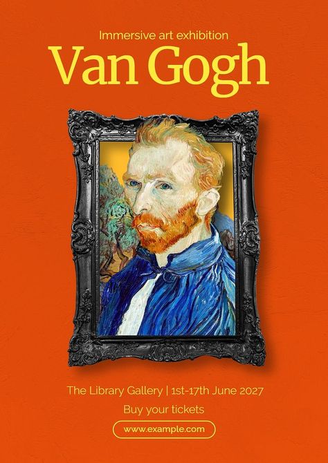 Van Gogh exhibition poster template, editable text and design | premium image by rawpixel.com / dunno design lab Double Exposure Art, Van Gogh Exhibition, Van Gogh Painting, Poster Idea, Creative Advertising Design, Art Exhibition Posters, Van Gogh Paintings, Olive Trees, Logo Mockup