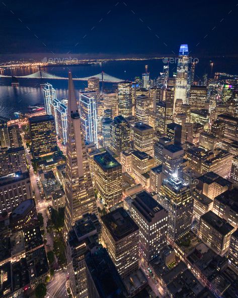 Aerial View of San Francisco Skyline at Night by heyengel. Aerial Cityscape View of San Francisco at Night, California, USA #Affiliate #Francisco, #Skyline, #San, #Aerial San Francisco Wallpaper, San Francisco Pictures, San Francisco At Night, Skyline At Night, Night Skyline, San Francisco City, San Francisco Travel, Night City, City Aesthetic