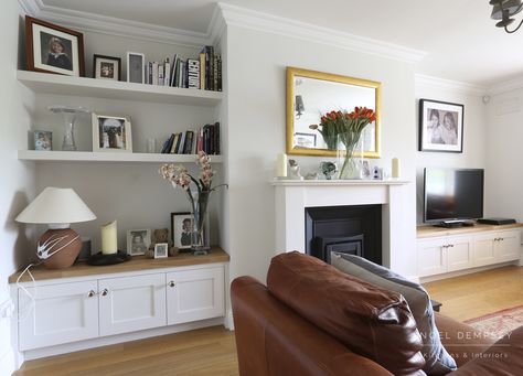 Fireplace Alcoves, Alcove Storage Living Room, Cork House, Alcove Ideas Living Room, Alcove Ideas, Shelving Units Living Room, Living Room Cupboards, Log Burner Living Room, Alcove Storage