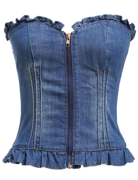 Återvinna Jeans, Vestiti In Jeans, Vest Denim, Corset Fashion, Diy Vetement, Denim Ideas, Denim Corset, Bleached Denim, Denim Crafts