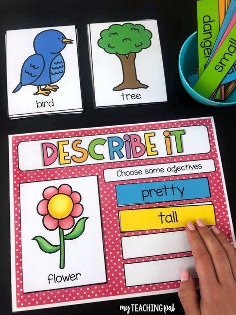 10 Fun Activities to Teach Adjectives | My Teaching Pal Adjective Lesson 1st Grade, Year 1 Adjectives Activities, Adjectives For Kindergarten, My Teaching Pal, Montessori Esl Activities, Adjectives Worksheet For Grade 1, Adjective Activities, Adjectives For Kids, Eal Resources