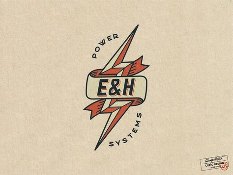 Logo Concept for a company that does electrical installations. The client envisioned a masculine old-school design that clearly communicates that the brand is in electrical contracting. I came up with a classic geometrical logo that features a lightning bolt and a ribbon banner. The overall vintage feel is balanced out with clean, modern sans serif typography, and a trendy color palette. #coricdesign #designideas #brand Old Logo Design Vintage, Retro Construction Logo, Old School Branding, Electrician Logo Design, Electric Company Logo, Electrical Logo Design, Electrical Company Logo, Vintage Typography Logo, Masculine Logo Design