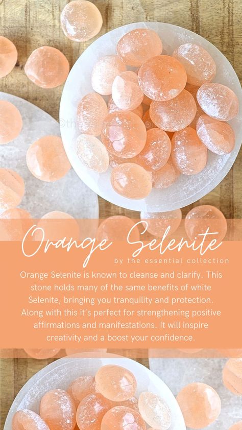 Selenite Meaning, Orange Selenite, Tumbled Crystals, Crystal Guide, Crystals Healing Properties, Spiritual Crystals, Gemstone Meanings, Crystal Therapy, Meditation Crystals