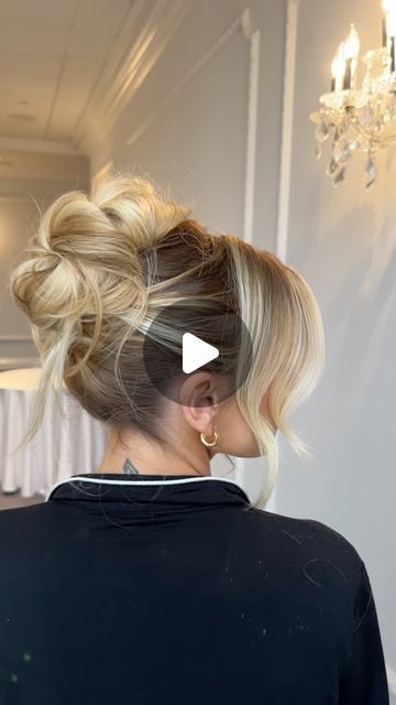 Long Hair Wedding Updo Bridesmaid, Cool Bridesmaid Hair, Easy Party Updo, Updo Inspo Long Hair, No Part Updo, 90s Bridesmaid Hair, Event Updo Hairstyle, Messy High Updo Wedding, Halter Bridesmaid Dress Hairstyle