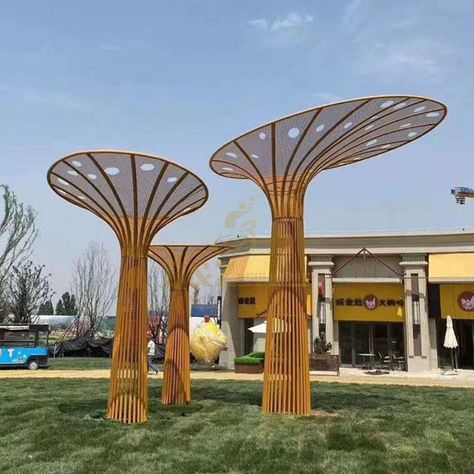 outdoor metal tree sculpture Yellow metal tree for decortion Abstract Tree Sculpture, Garden Art Sculptures Statues, Turbulent Flow, Metal Tree Sculpture, Pavillion Design, Bamboo Building, Architecture Drawing Presentation, Tree Structure, Bamboo Structure