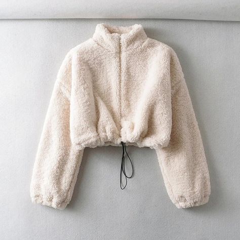 Womens Sherpa Jacket, Womens Oversized Sweatshirts, Drawstring Jacket, Plush Coat, Aesthetic Women, Versatile Outfits, Woolen Coat, Fleece Sweatshirt, Crop Sweatshirt