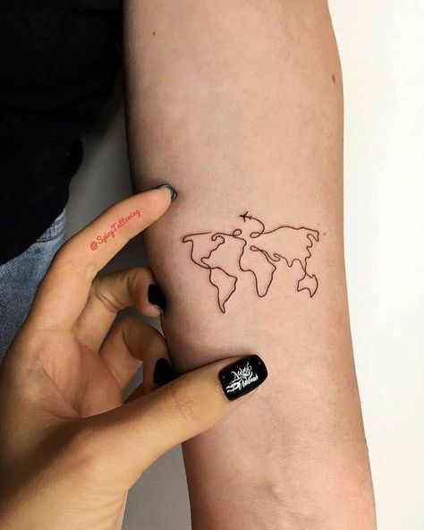 World Map Tattoo, World Map Tattoos, Small Foot Tattoos, Map Tattoo, Map Tattoos, Finger Tattoo Designs, Foot Tattoos For Women, Muster Tattoos, Subtle Tattoos