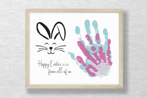 Hoppy Easter 2022 from all of us! #happyEaster #handprintcraft #kidscrafts #messyplay #Eastercrafts Easter Crafts For Kids Handprint Footprint Art, First Easter Crafts, Handprint Bunnies, Easter Handprint Art, Easter Handprint Crafts, Easter Handprint, Toddler Easter Gifts, Baby Art Crafts, Easter Canvas