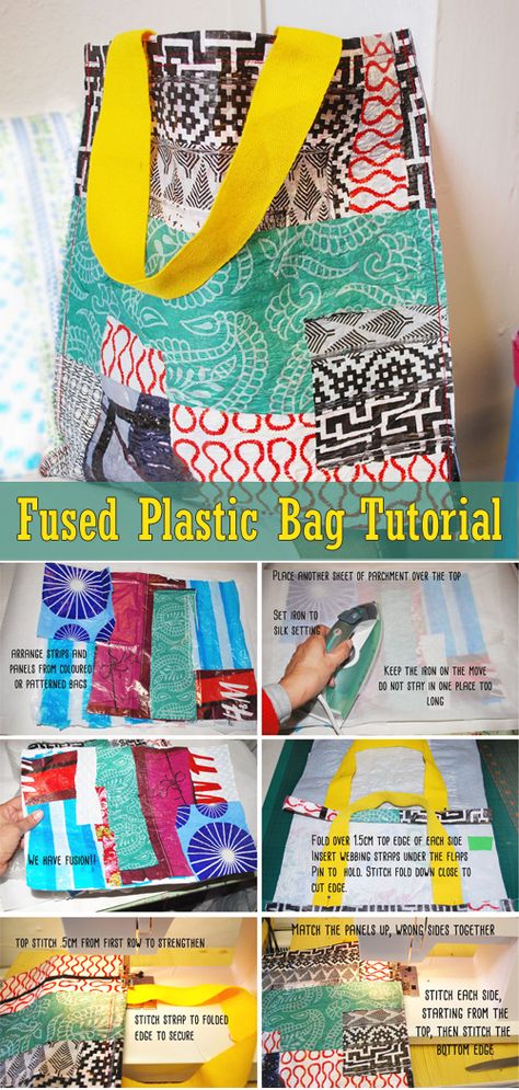 Fused Plastic Bag Tutorial - Easy Step to Step DIY! #bags #tutorial #fused Plastic Bags Diy, Recycler Diy, Reuse Plastic Bags, Plastik Recycling, Diy Bags Tutorial, Plastic Bag Crafts, Plastic Bag Crochet, Fused Plastic, Upcycle Plastic