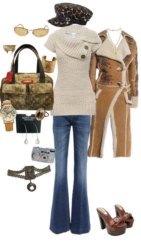 cool y2k mom airport outfit polyvore #y2k #airportoutfit #oufit Y2k Airport Outfit, Mom Airport Outfit, Y2k Mom Outfits, Mom Outfits Fall, Air Port Outfit, Outfit Polyvore, 2000s Fashion Outfits, Virtual Stylist, Y2k Outfits