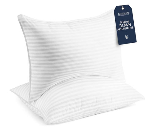 Cotton SUPERIOR COMFORT - Queen pillows have a 250 thread count cover filled with a soft down alternative. One of the best first apartment or new home essentials gift for bedroom, guest bed room, college dorm or house decor. KEEP COOL - If you easily overheat, or maybe you're looking for cool queen size pillows for night sweats, the breathability of our standard bed pillow can offer welcome relief. SAFE & SOUND - These fluffy bed pillows are made in an OEKO-TEX Standard Certified factory Bed Pillows Queen, Bed Pillows King, New Home Essentials, Gel Pillow, Hotel Collection Bedding, Fluffy Bedding, Firm Pillows, Memory Foam Pillows, Big Pillows