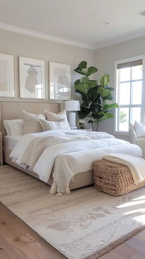 Classic Simple Bedroom, Simple Bed Decor, Camas Aesthetic, Simple Boho Bedroom, Cama Aesthetic, Habitacion Aesthetic, Relaxed Bedroom, Ideas Habitacion, Relaxing Bedroom Decor