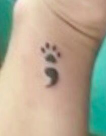 Dream tattoo semicolon pawprint Service Dog Tattoo Ideas, Service Dog Tattoo, Paw Print Semi Colon, Colon Tattoos, Tattoo Semicolon, Colon Tattoo, Semicolon Project, Awareness Tattoo, Pawprint Tattoo