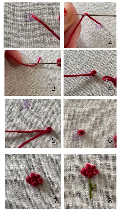 Embroidery Patterns Step By Step, How To Sew For Beginners Step By Step, Floral Embroidery Stitches Tutorial, Flower Embroidery Step By Step, Hand Embroidery Step By Step, Easy Simple Embroidery, Beginner Flower Embroidery, Embroidery Flowers Tutorial Simple, Floral Hand Embroidery Tutorial