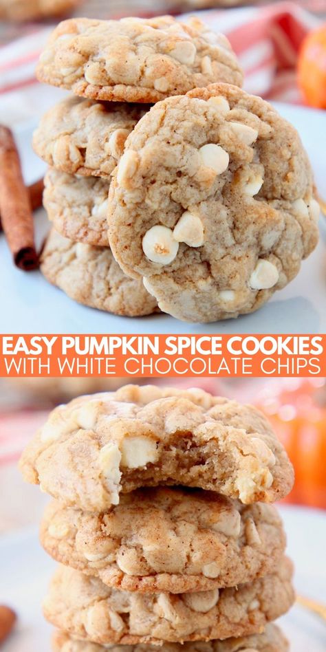 Homemade Cookie Recipe, Pumpkin Spice Cookie Recipe, Cookies With White Chocolate Chips, Cookies With White Chocolate, Caramel Dessert Recipes, Fall Cookie Recipes, Truffle Cookies, Cookie Recipes From Scratch, Pumpkin Cookie Recipe