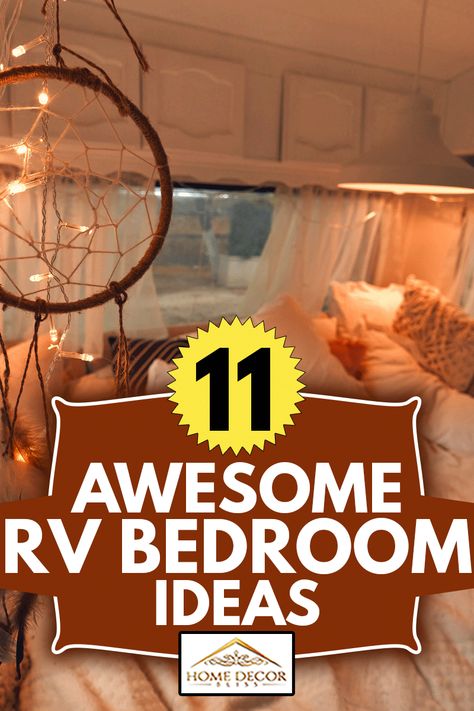 RV Bedroom Ideas: Spacious and Cozy Motor Home Bedroom Design Rv Bedroom Curtain Ideas, Boho Camper Bedroom Ideas, Romantic Rv Bedroom, Boho Rv Bedroom Ideas, Fifth Wheel Bedroom Ideas, Rv Interior Lighting Ideas, Small Rv Bedroom Ideas, Rv Bedroom Makeover Ideas, Rv Lights Interiors