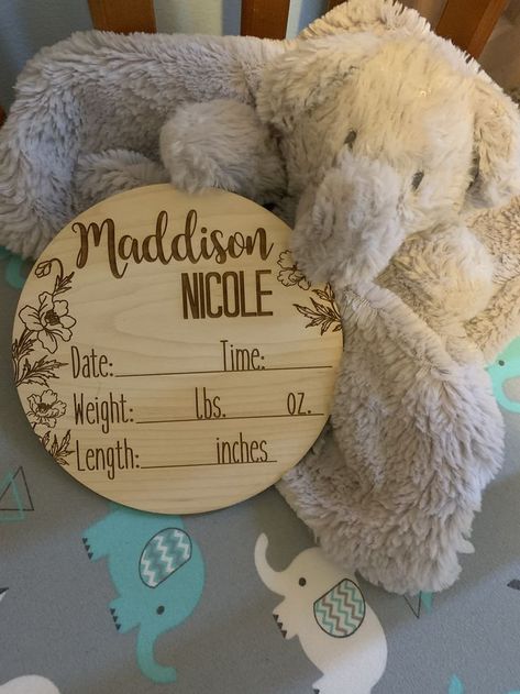 engraved wooden birth stat sign Baby Birth Stats, Newborn Birth, Birth Announcement Sign, Special Gifts For Mom, Announcement Sign, Baby Birth Announcement, Wooden Cards, Rustic Baby, Personalized Baby Girl