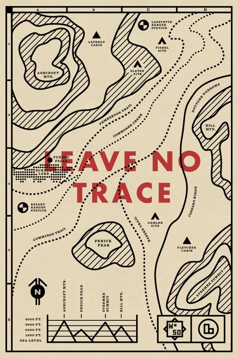 No. 50 / Travis Ladue                                                                                                                                                                                 More Maps Design, Typographie Logo, Posters Conception Graphique, Visuell Identitet, Best Posters, Leave No Trace, Buch Design, Graphisches Design, Plakat Design