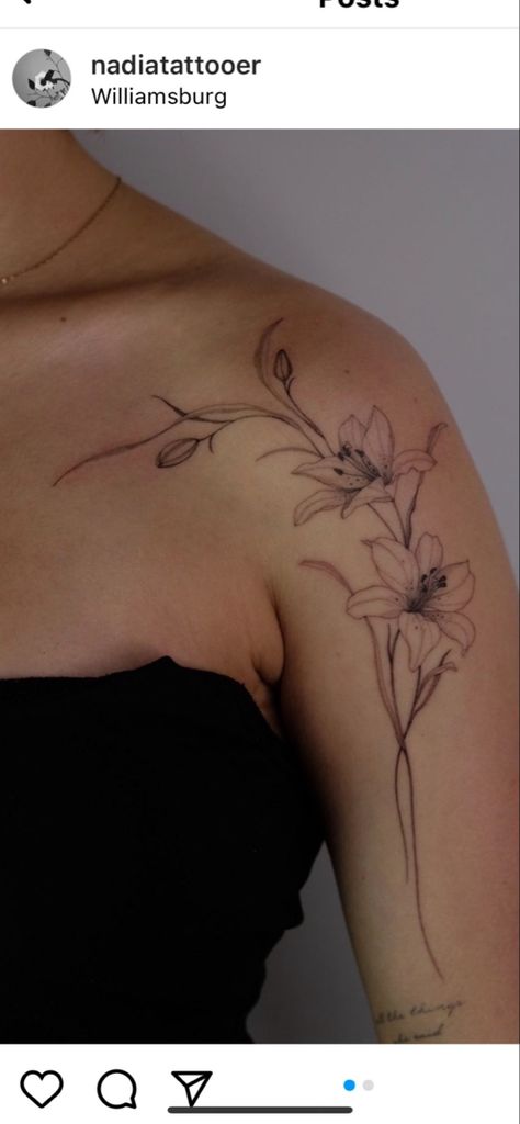 Wild Lilies Tattoo, Lily Wrap Around Wrist Tattoo, Hibiscus Flower Wrap Around Tattoo, Lily Tattoo Design Shoulder, Tigerlily Flower Tattoo, Gladiolus Flower Tattoo Shoulder, Floral Wrap Around Tattoo Shoulder, Tiger Lily Tattoo On Back, Tiger Lily Sleeve Tattoo